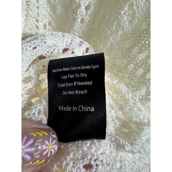 Pol Boho Open Knit White Lightweight Summer Sweater Large Flowy Adjustable - Picture 8 of 8